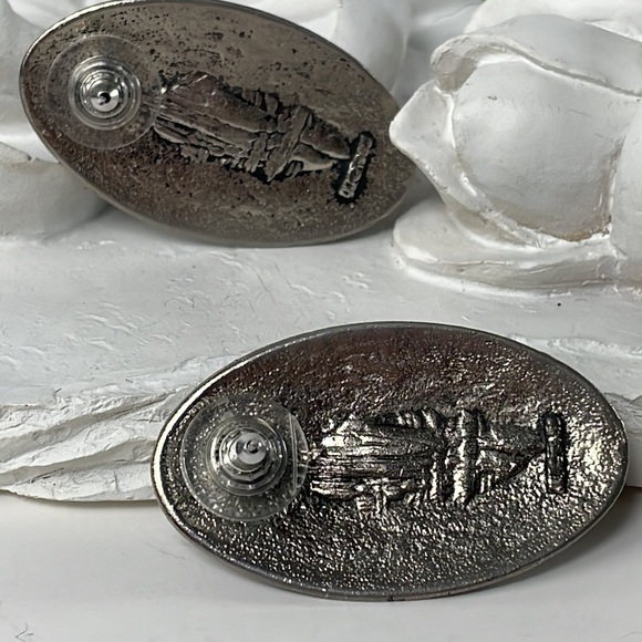 Vintage JJ 1988 Faux Turquoises Silver Tone Bohemian Post Earrings - Picture 3 of 10